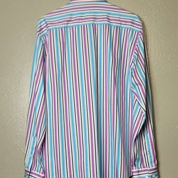 Bugatchi Shirt Mens Large Button Up Shaped Fit Long Sleeve Plaid Flip Cuff Sz L - Picture 3 of 11